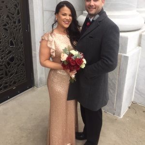 Full length rose gold sequin Theia gown size 6